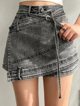 Load image into Gallery viewer, Belt Loop Design Women&#39;s Assymetrical Denim Jean Mini Skirts - Ailime Designs