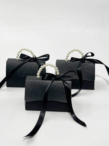 Black Embossed Elegant  Faux Pearl Handle & Handbag Gift Boxes - Ailime Designs