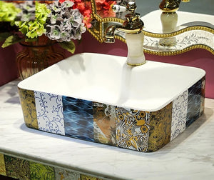 Geometric Patchwork Design Bathroom Basin Sinks - Ailime Designs