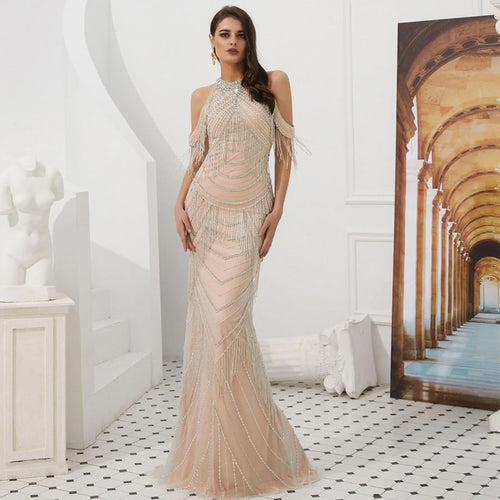 Beaded Elegant Evening Gown - Ailime Designs