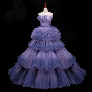 Women's Layered Ruffle Design Purple Elegant Evening  Gown – Ailime Designs
