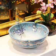 Load image into Gallery viewer, Blue Floral Design Deck Mount Basin Sinks - Ailime Designs