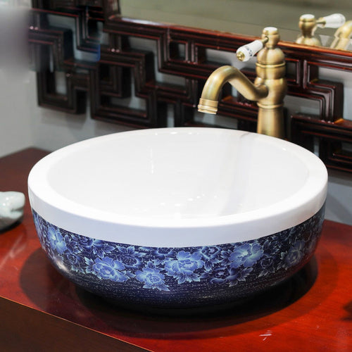 Chinese Style Antique Floral Design Basin Sinks - Ailime Designs