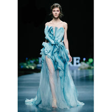 Load image into Gallery viewer, Women Elegant Ombre Blue Evening Ruffle Gown – Ailime Designs