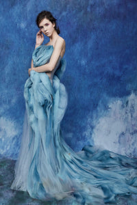Women Elegant Ombre Blue Evening Ruffle Gown – Ailime Designs