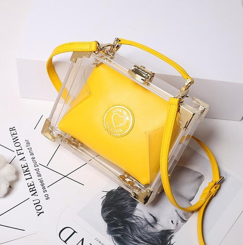 Acrylic Women's Yellow Transparent Box Shape Leather Messenger Bags - Ailime Designs - Ailime Designs