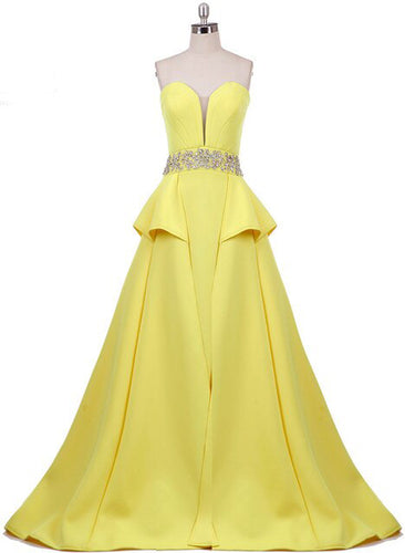Beautiful Sweetheart Peplum  Design Yellow Bandeau Gown - Ailime Designs