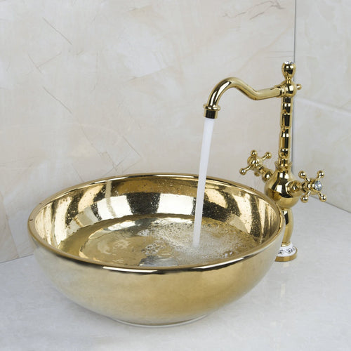 Beatiful Polished Gold Deck Mount Basin Sinks - Ailime Designs