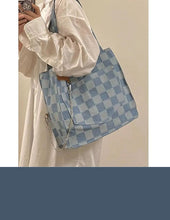 Load image into Gallery viewer, Check Print Design Denim Totebag - Ailime Designs