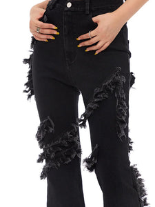 Casual Women Frayed Wrapped Leg Denim Jeans - Ailime Designs