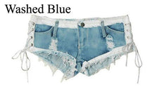 Load image into Gallery viewer, Women&#39;s Micro Mini Lace Tie Distressed Denim Jean Hot Pants Shorts - Ailime Designs