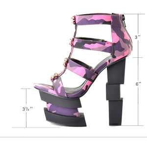 Women's Camouflage Print Design Geometric Shape High Heels