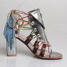Load image into Gallery viewer, Women&#39;s Metallic Leather Roman Style Lace Sandals