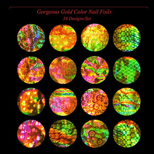 Holographic Gold Nail Foils 16pc Set - Ailime Designs - Ailime Designs