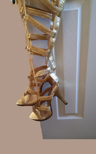 Women's Sexy Gold Roman Lace Design Heels - Ailime Designs