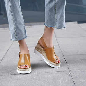 Women's Genuine Leather Skin Wedge Design Sandals