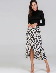 Women's Leopard Printed Casual Flare Bottom Skirt w/ Tie Bow - Ailime Designs