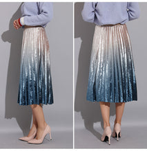 Load image into Gallery viewer, Gradient Pleated Long Women&#39;s Skirt w/ Metallic Variations - Ailime Designs