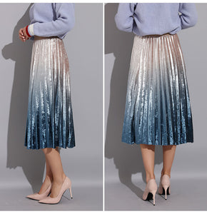 Gradient Pleated Long Women's Skirt w/ Metallic Variations - Ailime Designs