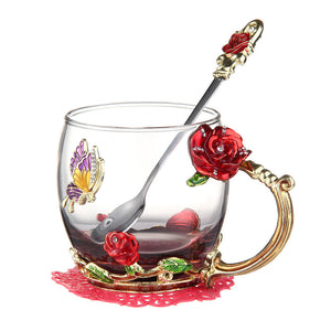 Elegant Rose Motif Cup & Spoon Set - Ailime Designs