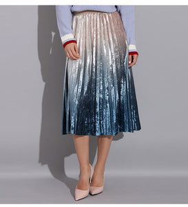 Gradient Pleated Long Women's Skirt w/ Metallic Variations - Ailime Designs