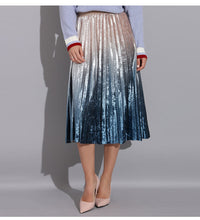 Load image into Gallery viewer, Gradient Pleated Long Women&#39;s Skirt w/ Metallic Variations - Ailime Designs