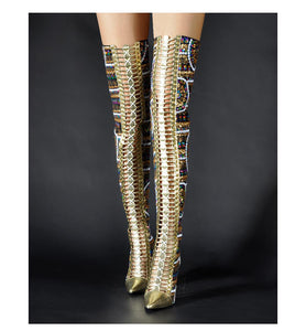 Women's European Style - Geometric Sequins Design High Quality Thigh High Boots
