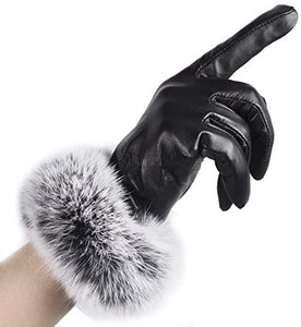 Women's Fur Trim PU Leather Gloves - Ailime Designs