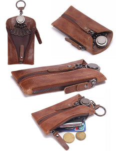 Genuine Leather Key Chain Pouch & Card Holder w/ Zippers  – Pocket Holder Accessories - Ailime Designs