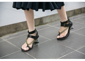 Women's Strap Ankle Chain Link Design Sandal Heels