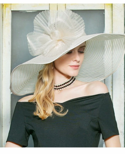 Women's Wide Floppy Rose Motif Trim Hats - Ailime Designs