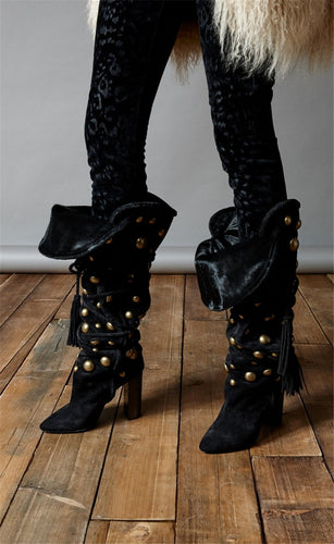 Women's Gold rivet Design Suede Knee High Boots