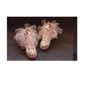 Women's Tulle Ruffle Trim & Crystal Design Tennis Shoes