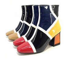 Load image into Gallery viewer, Women&#39;s Patent Leather Block Design Ankle Boots