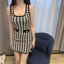 Load image into Gallery viewer, Women&#39;s Sleeveless Hounds Tooth Print Design Jersey Knit Dresses