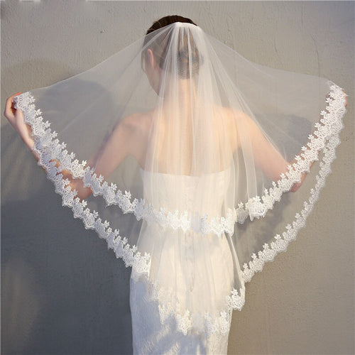 Bridal White Double Lace Design Head Veils – Ailime Designs