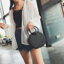 Load image into Gallery viewer, Women&#39;s Round Woven Straw Tassel Design Cross-body Bags