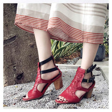 Load image into Gallery viewer, Women&#39;s Double Strap Genuine Leather Skin High Heel Shoes