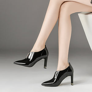Women's Genuine Patent Leather Slip-on Pumps - Ailime Designs