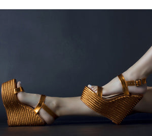 Women's Sexy Metallic Platform Wedge Sandals
