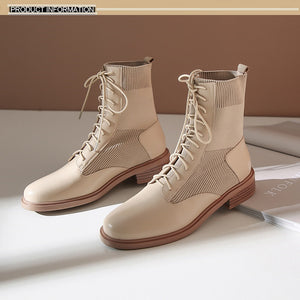Women's Genuine Leather Skin Elastic Design Ankle Boots