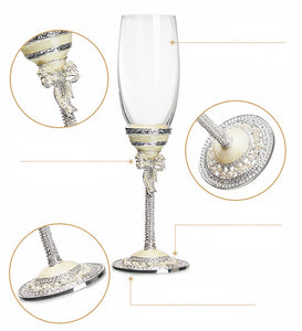 Crystal Base Design Champagne Glasses - Ailime Designs