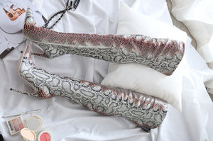 Women's Snake Print Design Thigh High Boots