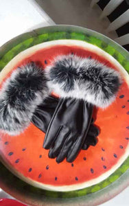 Women's Fur Trim PU Leather Gloves - Ailime Designs