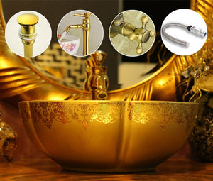 Gold Metallic Beaded Trim Deck Mount Basin Sinks - Ailime Designs