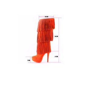 Women's Triple Layered Fringe Knee-High Suede Leather Skin Boots