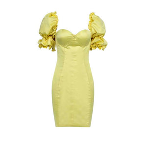 Women's Yellow Bandeau Puff Off-Shoulder Sleeve Dresses