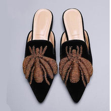 Load image into Gallery viewer, Women&#39;s Embroidered Velvet Slipper Mules