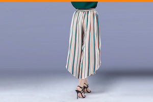 Plus Size Beauties Loose Wide-leg Striped Coo-lock Pants - Ailime Designs
