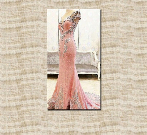 Luxury Pink Mermaid Embroidered Lace Design Evening Gown - Ailime Designs